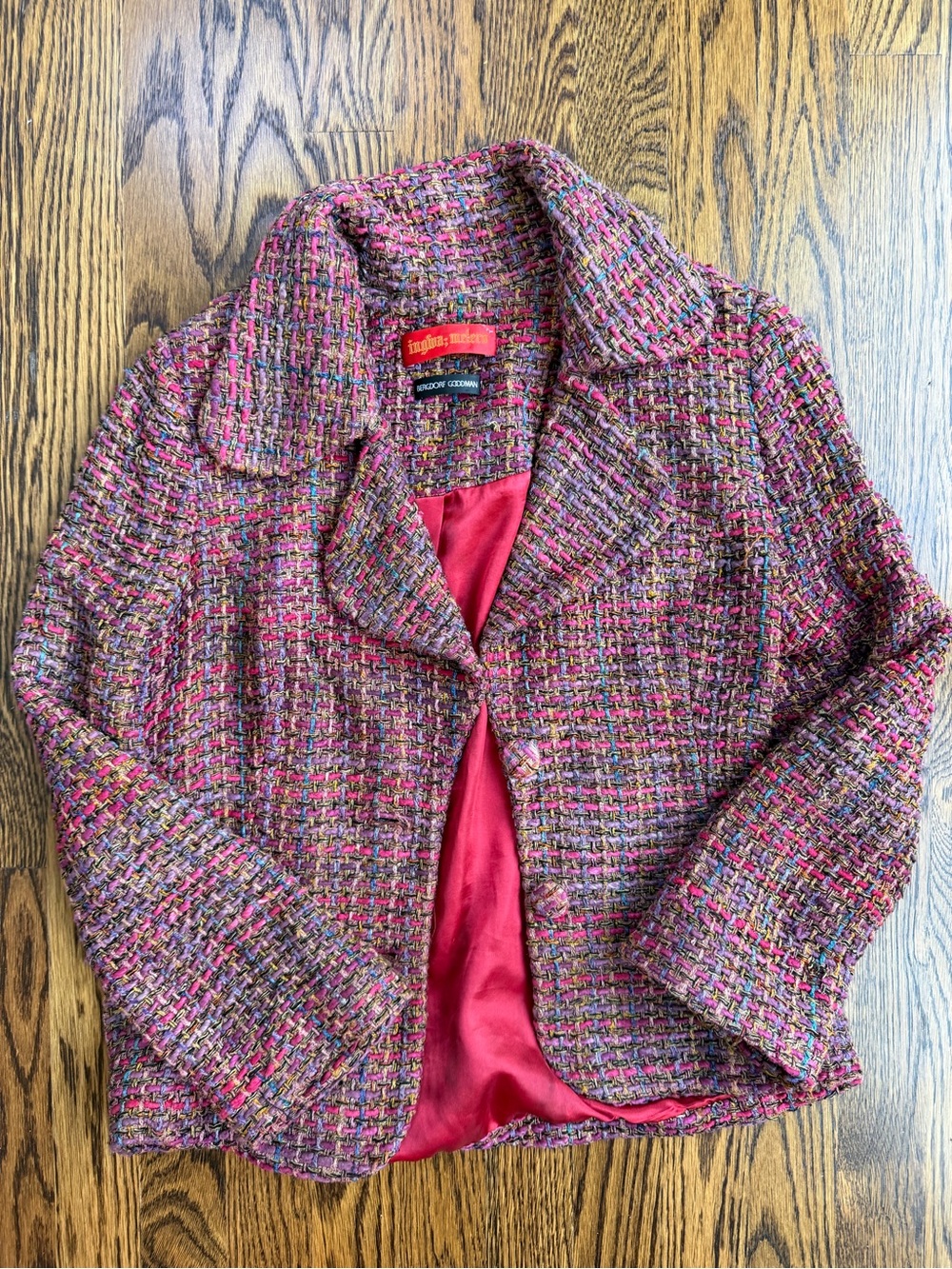 Bergdorf Goodman Silk Burgundy Neutral Fall Tweed Office Women’s Blazer Jacket